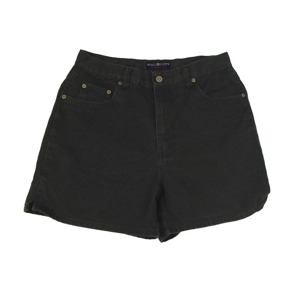 Halston Jeanswear 90s‎ Green Denim Cotton Shorts High Waisted Size 12